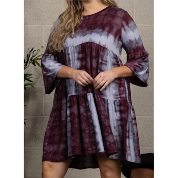 NWOT Burgundy Tie Dye Plus Size Casual Midi Dress with Side  Pockets. Bohemian - Picture 4 of 7